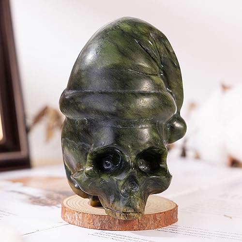 Nupuyai 3.9" Green Jade Crystal Stone Skull Statue - Image 3