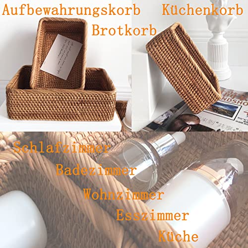jeerbly Rechteckiger handgefertigter Rattankorb aus geflochtenem Rattan, Obst- und Brottablett, tragbare und einfache Picknick-Aufbewahrungsbox, Küchenartikel und Dekoration