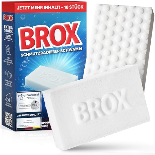 BROX Schmutzradierer – 18 Schwämme – Radierschwamm für Haushalt, Schuhe & Auto – Robuster Zauberschwamm für alle Arten von Flecken