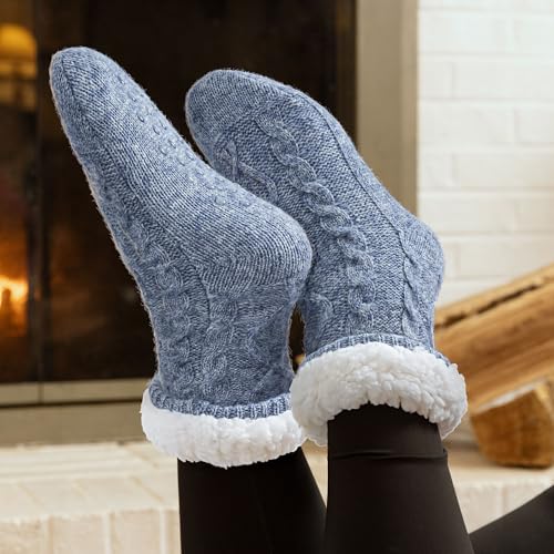 Image of Slipper Socks for Women with Grippers Non Slip, Sherpa Lined Slipper Socks