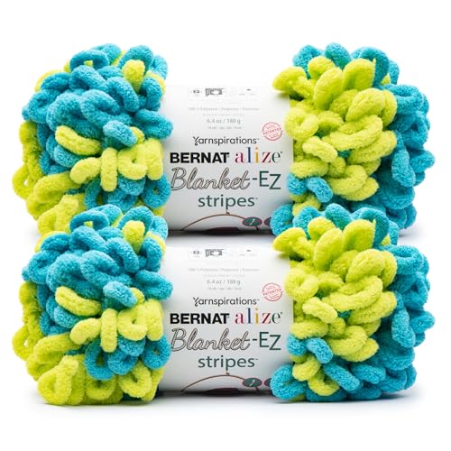 Image of Bernat Alize Blanket EZ Stripes Chunky Yarn Hand Knitting Limeade 2-Pack