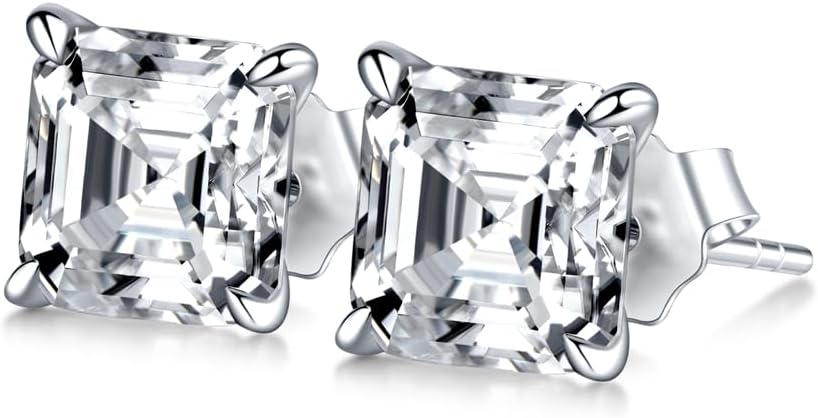 MSBLUE® Asscher Cut Moissanite Earring Studs | Stunning Diamond Alternative | D Color VVS1 Clarity | 925 Sterling Silver Rhodium Finished | For Anniversary, Gift, Women - Image 2