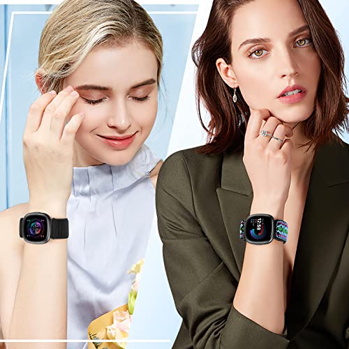 Vodtian 4 Pack Elastic Bands Compatible For Fitbit Versa 4/Versa 3/Fitbit Sense 2/Sense Band, Adjustable Nylon Stretchy Replacement Loop Straps For Fitbit Versa 4/Sense 2/Versa 3/ Sense Women Men #TOP5