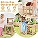 HONEY JOY Mud Kitchen, 3-Piece Modular Wooden Toddlers Play Kitchen/Pizza Counter Playset/Oven Barbecue Grill, Play Food and Accessories, Little Chef Pretend Mud Kitchen for Kids Outdoors, Natural