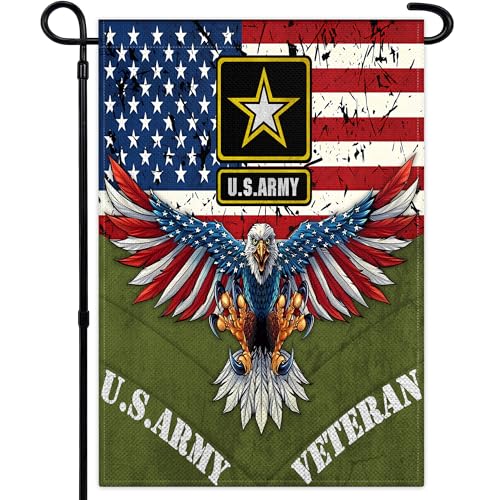 Veteran Garden Flag 12x18 Inch American Eagle Military Garden Flag Double Sided Memorial Day 4th of July Independence Day Garden Flags for Outside House Indoor Outdoor Yard Patriotic Decor