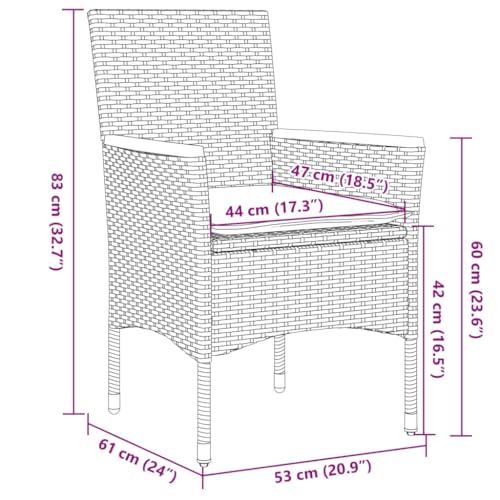 Mobiliario de comedor de jardín de 3 piezas de ratán sintético beige y acero con cojines 8