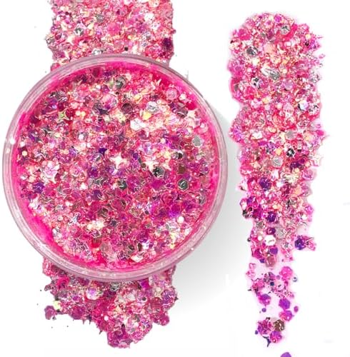 Neon Pink - Holographic Body Glitter Gel for Body, Face, Hair - Vegan & Cruelty Free - Electric Bliss Beauty (Neon Pink)