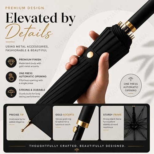 Image of Extra Large 24 Ribs Golf Umbrella - Automatic Open Long Handle, Heavy Duty Windproof Double Canopy, Waterproof & UV Protection Stick Umbrella for Men & Women 1pc