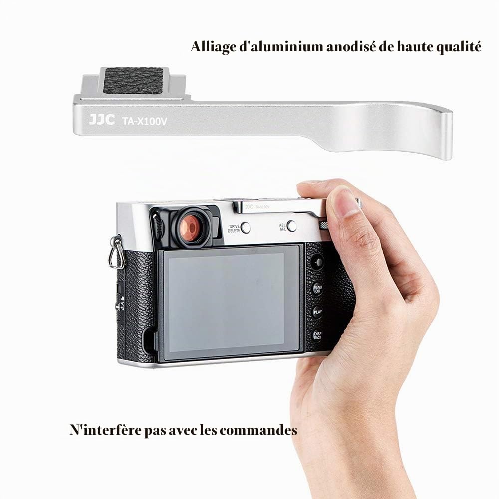 JJC Griffe pour Appareil Photo Fujifilm Fuji X100VI X100V, X100F et X-E4 X-E3, Prise en Main Plus équilibrée et Plus Pratique – Argent