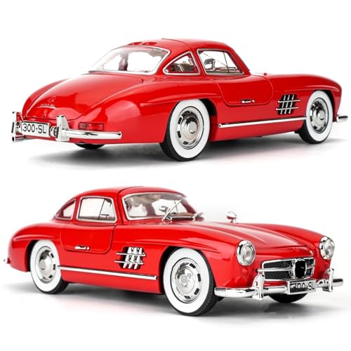 Image of 1:24 Scale MER-CEDES Ben-Z 300SL Die-Cast Metal Car with Sport car Openable Doors Light and Sound,Pull Back Function Indoor Outdoor Toy for Kids (RED)