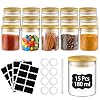 glastal 15 Kruidenpotjes 180ml Ronde Borosilicaat Kruidenpot met Bamboe Deksel 32 Zwarte Etiketten 1 Pen 8 Vervangende…