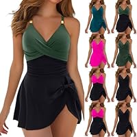 Maillot de Bain Femme 1 Pieces Robe de Bain Femme Gainant Ventre Plat Maillots de Bain Une Pièce Push Up Amincissant Monokini Vintage Dos Nu Col V Sexy Swimsuit Beachwear, Vert Kaki, M