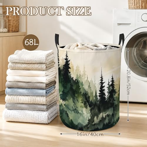 Image of Misty Forest Laundry Basket Oxford Cloth Laundry Hamper With Handle Foldable Portable Clothes Storage Basket Storage Bag For Laundry Room /Bathroom /Bedroom /Dormitory 20.8 inchx16 inch
