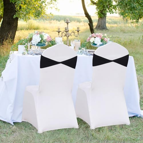 WYFMYD Spandex Black Chair Sashes 50 Pcs Black Sashes Bows Elastic Chair Cover Bands Ties Without Buckle for Wedding Party Events Ceremony Birthday