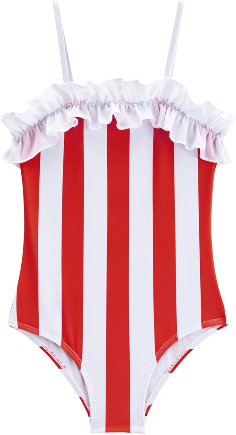 LIZENS Girls Swimwear One Piece Striped 2-12Years Ruffle Trim Flounce Beach Bathing Suit for Kids