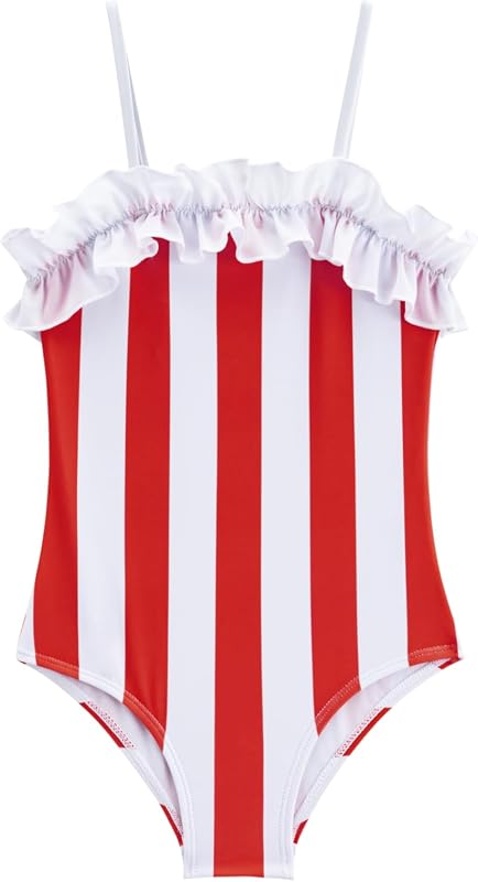 Traje de baño para niñas Traje de baño de playa con volantes y ribete de volantes a rayas de una pieza para niños de 2 a 12 años