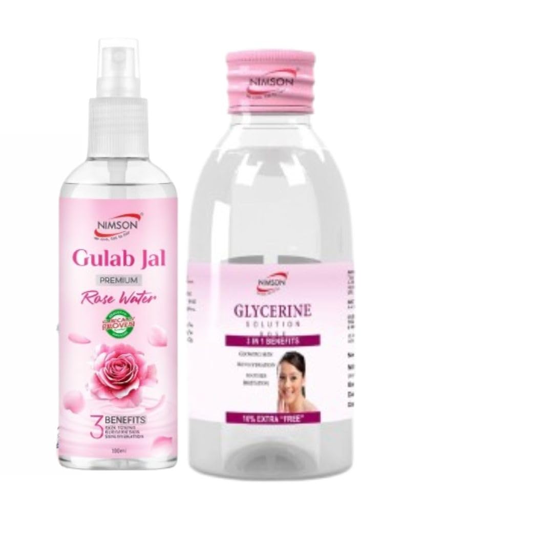 Nimson Glycerine (200 ml) + Rose Water (100 ml) Combo | Hydrating & Radiant Skin Care Set for Men & Women (2 Items)