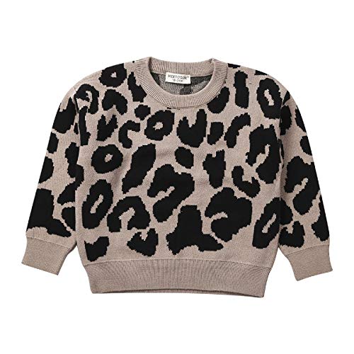 Kids Baby Girl Boy Leopard Knit Sweater Long Sleeve Crewneck Pullover Tops Cheetah Sweatshirt Fall Winter Warm Clothes (Black, 2-3Years)