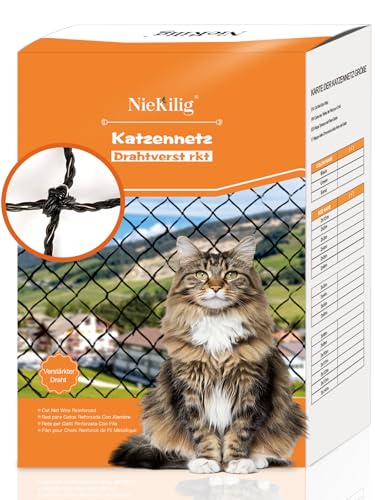NieKilig Kattennet voor balkons, draadversterkt, balkonnet voor katten, balkonnet voor katten, kattenrooster, raam, zonder boren, voor balkons, terrassen, ramen, bovenlichten, deuren, hekken (3 x 3 m)