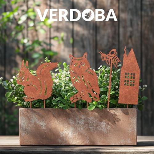 VERDOBA Hühner mit Hahn Gartendeko Rost - Hahn Deko - Hühner Deko Garten mit Rostpatina - Gartenstecker Rost Hühner und Hahn aus stabilem Eisen - Dekohühner Deko für Garten, Balkon & Terrasse