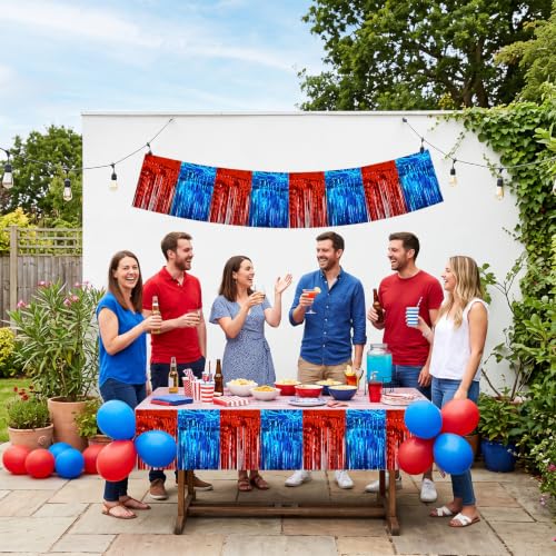 Image of BEISHIDA 3 Pack Red Blue Foil Fringe Garland 30ft Wall Tinsel Banner