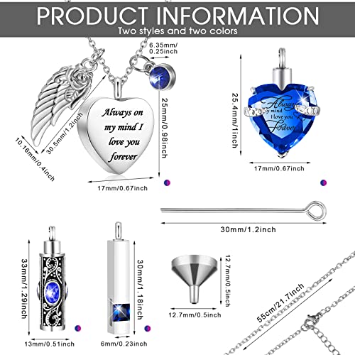 Fumete 8 Pieces Urn Necklace for Ashes Cremation Jewelry Ashes of Loved Ones Keepsake Urns Pendant Necklace for Women Men(Dark Blue, Purple)2