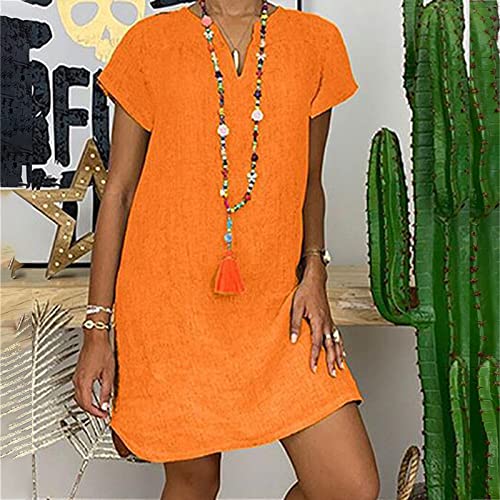 Tnmlld Plus Size Linen Dress For Women Summer Cotton Dresses For Women 2023 Casual Short Sleeve Sundress Beach Shift Dress Orange #TOP2