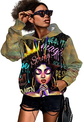 JZO African American Sweatshirts For Women African Girl Hoodies Black Women Sweatshirt With Pockets X-Large