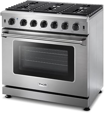 THOR Kitchen Freestanding Professional 36-inch Gas Range in Stainless Steel - Model LRG3601U