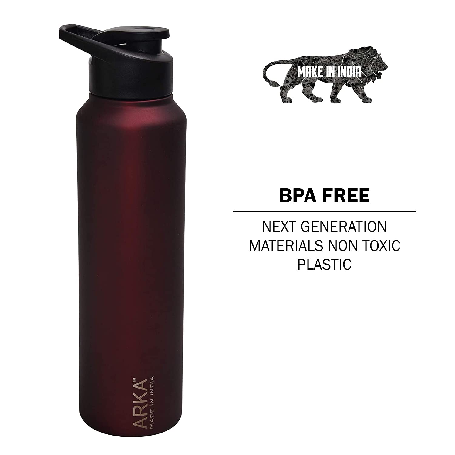 ARKA Stainless Steel Chromo Water Bottle with Sipper Cap, 1 Liter, Wine Red Ideal to Store All Beverages 3