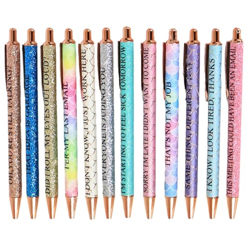 仕事用おもしろペンセット - 24本の生意気なスローガンペン、斬新な失礼なゲルペ ン、キラ キラ光る金属製クリック格納式ペ ン、曜日ごとの“汚い罵り言葉”ゲルペ.ン、友人 同僚への面白いオフィスギフト