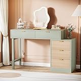 Tribesigns Makeup Vanity Desk with 5 Drawers, Modern Small Dressing Desk with Storage, Wood Make Up Table for Bedroom, Narrow Space (Without Mirror), Mint Green