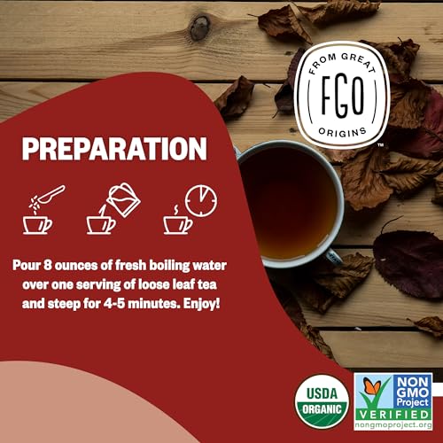 image for FGO Organic Rooibos Tea, 16 Ounce Loose Leaf Bulk Resealable Bag, Caff