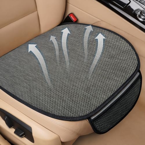 Elegante Auto Sitzauflagen, Atmungsaktives Sitzkissen Auto Vordersitze aus Leinen, Autositzkissen mit Rutschfeste Silikonunterlage, Autositzauflage Vordersitze für Meisten Fahrzeuge (Schwarz, 50x50cm)