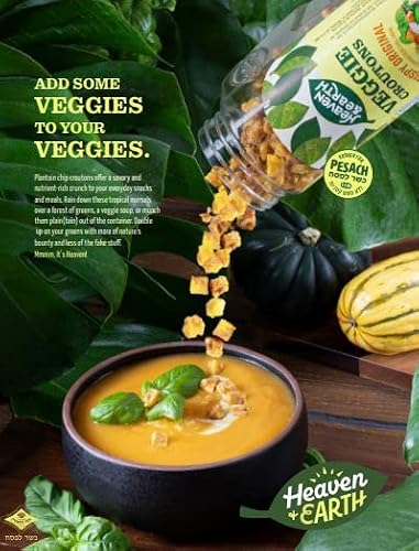Heaven & Earth Crispy Veggie Croutons, 12oz (2 Pack) | Gluten Free Caeser Croutons | For Soups & Snacking | Veggie Salad Topper | Made from Plantains | Kosher (Including Passover)