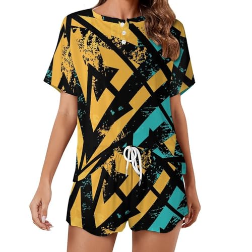 Pyjama femme imprimé géométrie abstraite vêtement de nuit été sleepwear