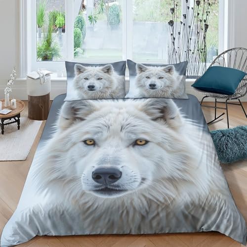 Parure de lit loup blanc microfibre lit simple 140x200