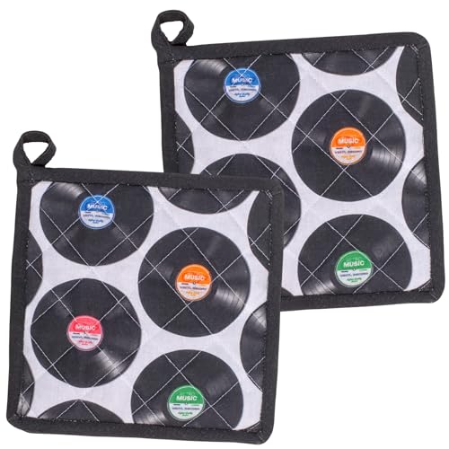 MIJOMA Gant ou manique, design rétro pour une cuisine élégante, coton de qualité supérieure avec impression numérique (disques, lot de 2 maniques, 20 x...