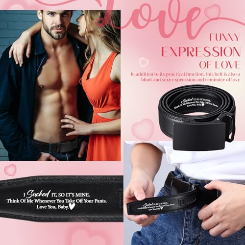 Image of Mens Belt Personalized Engraved I Sucked It So Its Mine Belt Leather Slide Ratchet for Husband Wedding Dress Casual