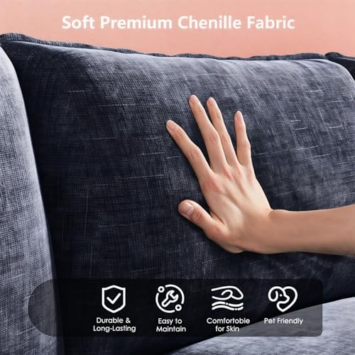 Image of Marsail 110.6 inch Modular Sectional Sofa, Cloud Deep Seat Couch, Navy Blue | U-Shaped Comfy Cloud Couch, 5-Seat Chenille Modern Sofa with Throw Pillow & Movable Ottoman for Living Room and Apartment