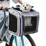 Front Pet Bike Basket,Soft Sided Foldable Pet Cycling Carrier,with 4 Mesh Breathable Windows,with Adjustable Shoulder Strap Detachable Pet Bike Basket Backpack,for Small Dog Cat Puppies Up to 10KG