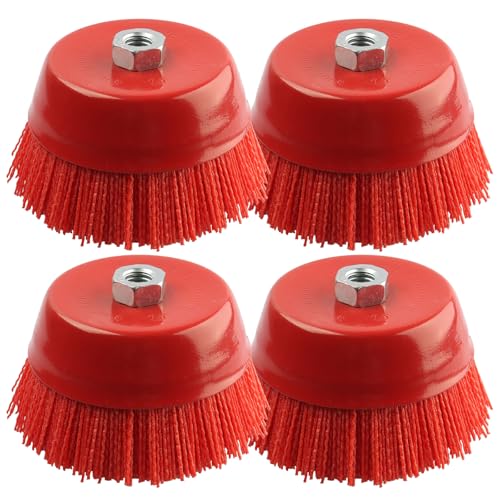 4Pcs 6" Nylon Cup Brush for Grinder, Angle Grinder Wire Brush 5/8"-11 Arbor