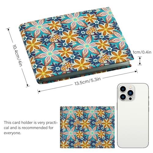 RFID Blocking Leather Wallet for Men Women, Bifold Multifunctional Card Holder Wallet with 12 Card Slots and Large Cash Compartment, Stylish Purse with Top Open, Small Photo Album-Green Flower2