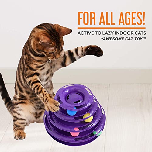 Purrfect Feline Titan's Tower, 4 Tier Cat Tower For Indoor Cats, Purple - Multi-Stage Interactive Cat Toy Ball Track With Anti-Slip Grips - Cat Tree Tower, Suitable For One Or More Cats #TOP5