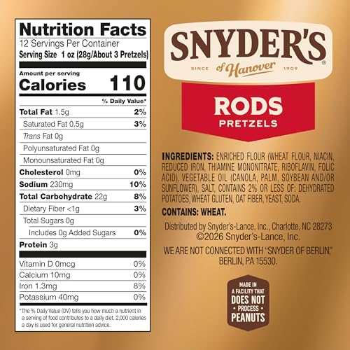 Image of Snyder's of Hanover, Pretzel Rods, 12 Oz Bag, (Pack of 2)