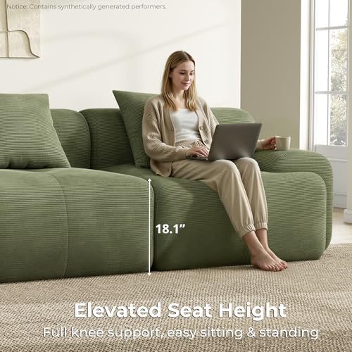 Image of LIKIMIO LumiCord 118 inch Tufted Modular Sectional Sofa, Modern U-Shaped Boneless Couch for Living Room, 26.8 inch Deep Seat, 18.1 inch High Seating, 15 inch Wide Armrest, Corduroy, Olive Green