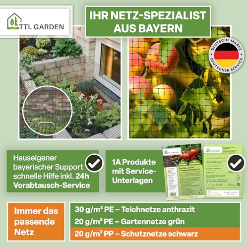 TTL GARDEN 3x5m Vogelschutznetz 20g/m² schwarz engmaschig 12x12mm Masche -