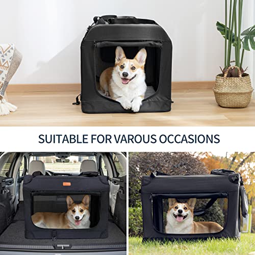 Yokee Collapsible Dog Crates - Portable Dog Travel Crate Kennel For Pets, 3 Door Folding Soft Dog Crate With Durable Tear-Resistant Mesh Window, Soft Chenille Pad, Indoor&Outdoor (27.6", Black) #TOP4