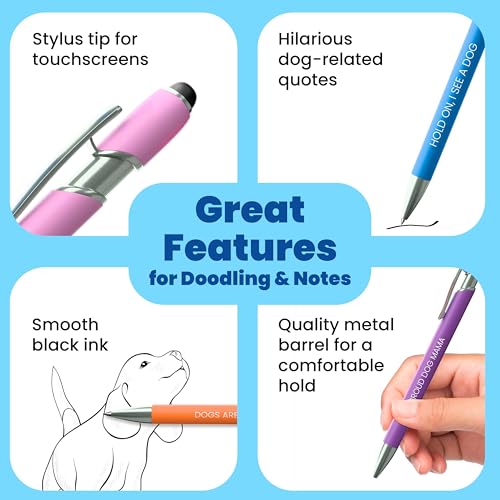 Image of rubyloo Funny Cat Lover Gift Pen Set - 5 Black Ink Ballpoint Pens with Stylus Tip & Metal Barrel with Kitty-Themed Quotes - Crazy Cat Mom Gifts for Women, Friends, Pet Owner, Coworker, Birthdays