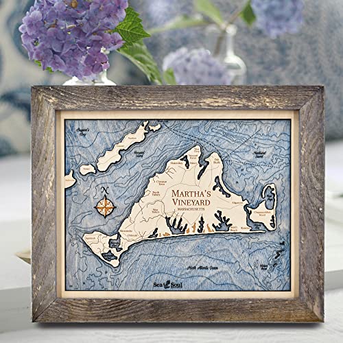 Sea & Soul Martha's Vineyard Nautical Wall Art, Coastal Wall Décor 2-Level Wood Map, 13in x 16in, Buzzard's Bay Wall Art, Nantucket, Katama, Handcrafted in the USA (Rustic Pine/Deep Blue) - Image 3
